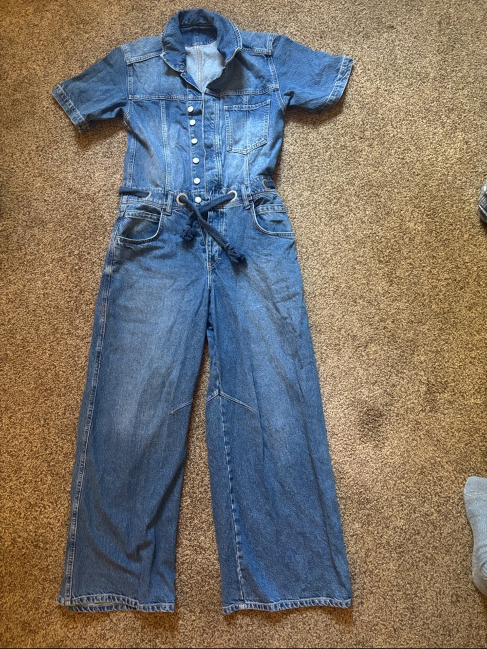 Womens We The Free Blue Denim Jumpsuit